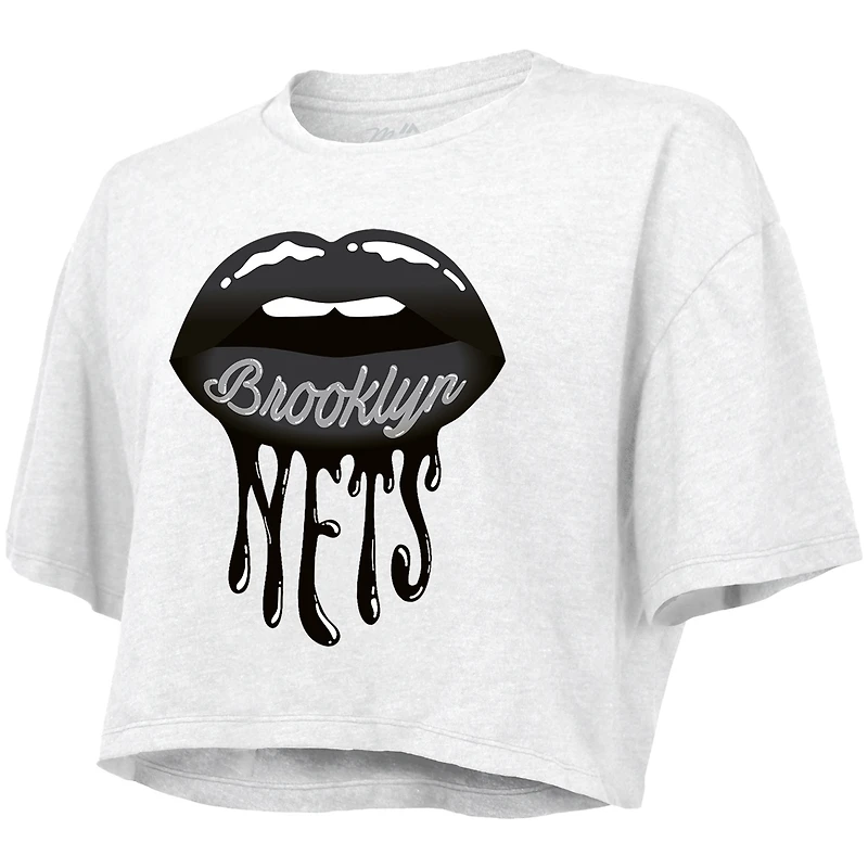 Women's Majestic Threads White Brooklyn Nets Drip Gloss Crop Top