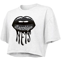 Women's Majestic Threads White Brooklyn Nets Drip Gloss Crop Top