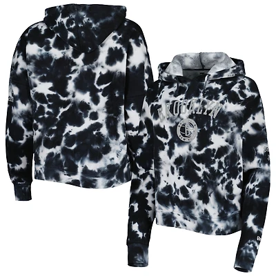 Pull à capuche et imprimé tie-dye Brooklyn Nets New Era pour femme en coton brossé noir