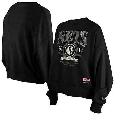 Sweat-shirt oversize noir Brooklyn Nets Throwback Vintage Enzyme Wash pour femme de New Era