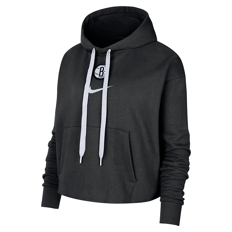 Women's Nike Black Brooklyn Nets Courtside Cropped Pullover Hoodie