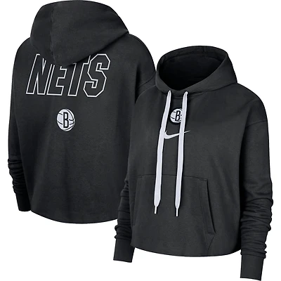 Women's Nike Black Brooklyn Nets Courtside Cropped Pullover Hoodie