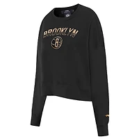 Sweat-shirt court Pro Standard noir Brooklyn Nets Glam pour femmes