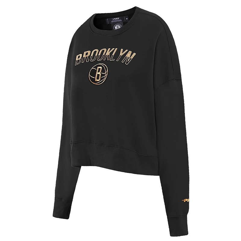 Sweat-shirt court Pro Standard noir Brooklyn Nets Glam pour femmes