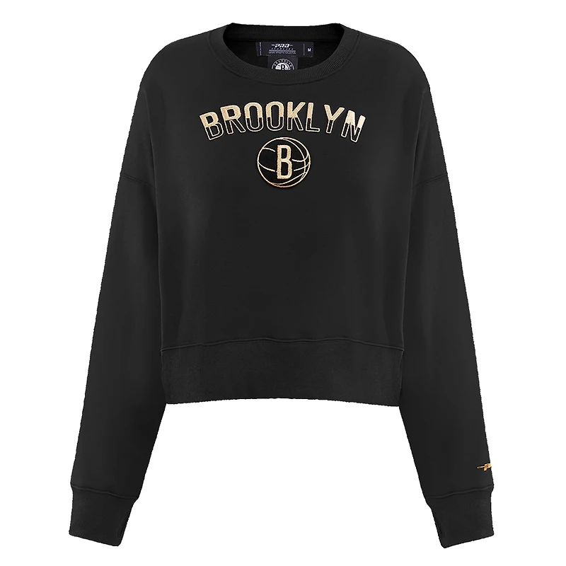 Sweat-shirt court Pro Standard noir Brooklyn Nets Glam pour femmes