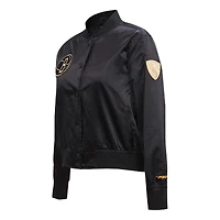 Veste universitaire à bouton-pression en satin Glam Brooklyn Nets noir Pro Standard pour femme