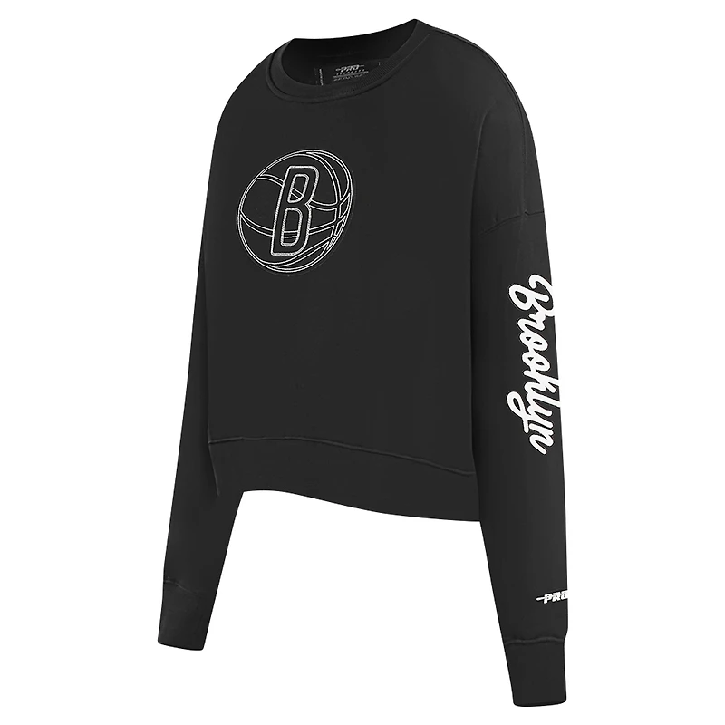 Sweat-shirt court Pro Standard pour femme, noir, Brooklyn Nets Paint The City