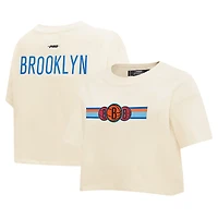 Women's Pro Standard Cream Brooklyn Nets Retro Striper SJ Cropped Boxy T-Shirt