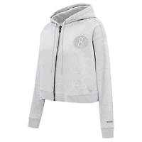 Sweat à capuche fermeture éclair triple ton sur Pro Standard pour femmes, gris chiné, Brooklyn Nets