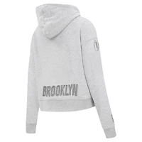 Sweat à capuche fermeture éclair triple ton sur Pro Standard pour femmes, gris chiné, Brooklyn Nets
