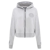 Sweat à capuche fermeture éclair triple ton sur Pro Standard pour femmes, gris chiné, Brooklyn Nets