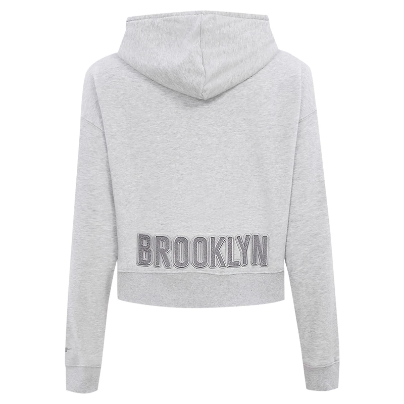 Sweat à capuche fermeture éclair triple ton sur Pro Standard pour femmes, gris chiné, Brooklyn Nets