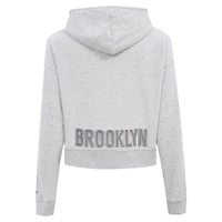 Sweat à capuche fermeture éclair triple ton sur Pro Standard pour femmes, gris chiné, Brooklyn Nets