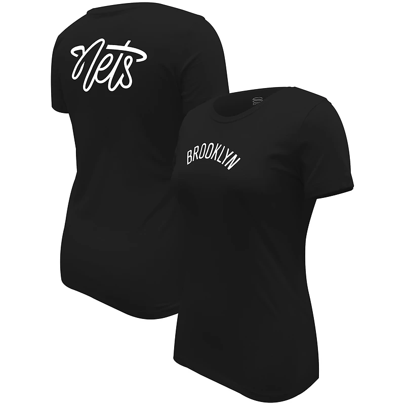 Women's Stadium Essentials Black Brooklyn Nets Origins Script T-Shirt