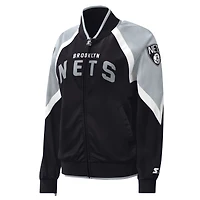 Women's Starter Black Brooklyn Nets Slam Dunk Raglan Full-Zip Track Jacket