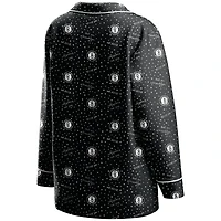 Women's WEAR by Erin Andrews Black Brooklyn Nets - Long Sleeve Button-Up Shirt & Pants Sleep Set