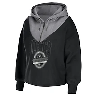 Women's WEAR by Erin Andrews Black Brooklyn Nets Pieced Quarter-Zip Hoodie Jacket
