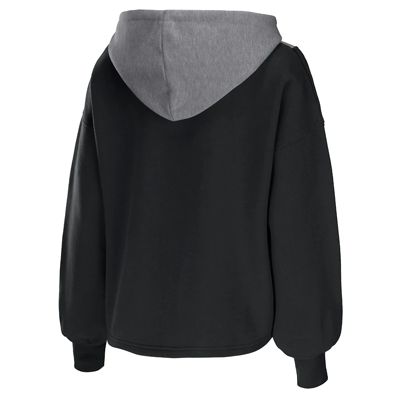 Women's WEAR by Erin Andrews Black Brooklyn Nets Pieced Quarter-Zip Hoodie Jacket