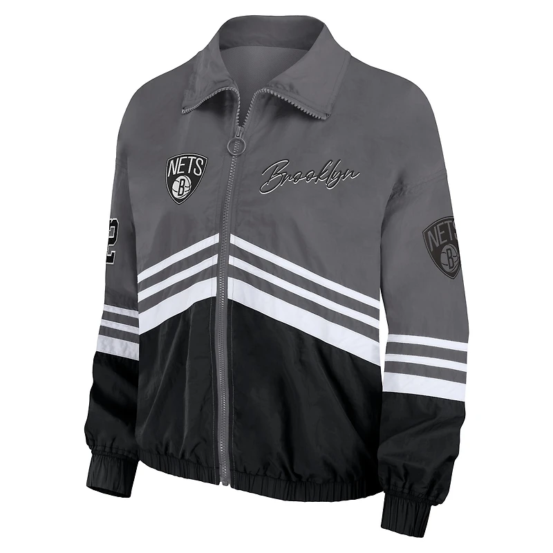 Women's WEAR by Erin Andrews Silver Brooklyn Nets Vintage Full-Zip Windbreaker