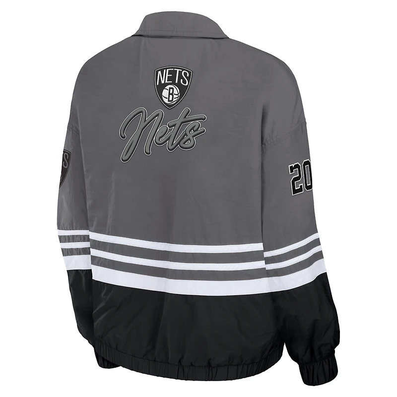 Women's WEAR by Erin Andrews Silver Brooklyn Nets Vintage Full-Zip Windbreaker