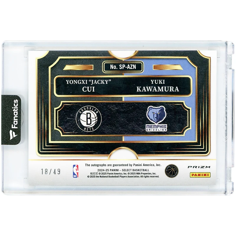 Yongxi "Jacky" Cui & Yuki Kawamura Autographed 2024-25 Panini Select Select Pairings Signatures #SP-AZN #18/49 Rookie Card