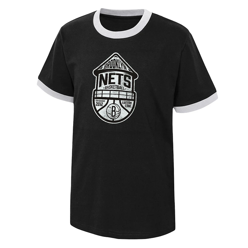 Youth Black Brooklyn Nets Hoop City Hometown Ringer T-Shirt