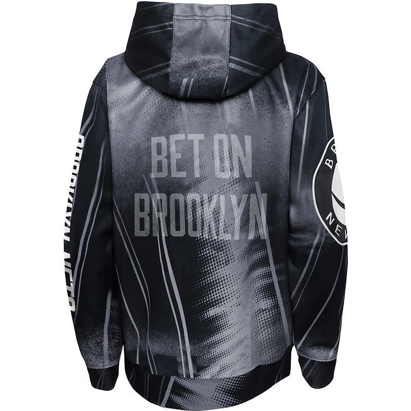 Youth Black Brooklyn Nets Outside the Key - Pullover Hoodie