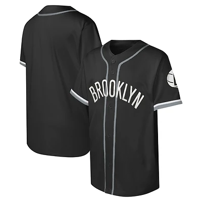 Maillot de baseball à boutons complets Brooklyn Nets noir pour jeunes