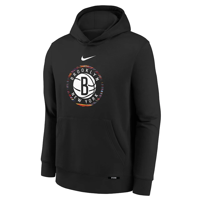 Sweat à capuche Nike Brooklyn Nets City Edition Club Fleece noir pour enfant