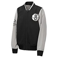 Coupe-vent zippé Youth Outerstuff noir/gris Brooklyn Nets Two-Pointer