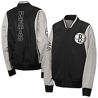 Coupe-vent zippé Youth Outerstuff noir/gris Brooklyn Nets Two-Pointer