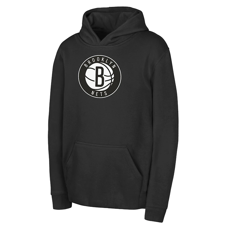 Sweat à capuche polaire noir avec logo Brooklyn Nets pour jeunes Outerstuff