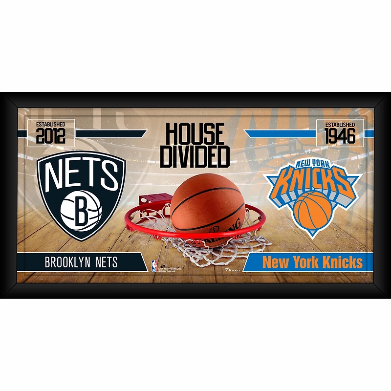 Collage encadré 10" x 20" des Brooklyn Nets contre les New York Knicks, maison divisée