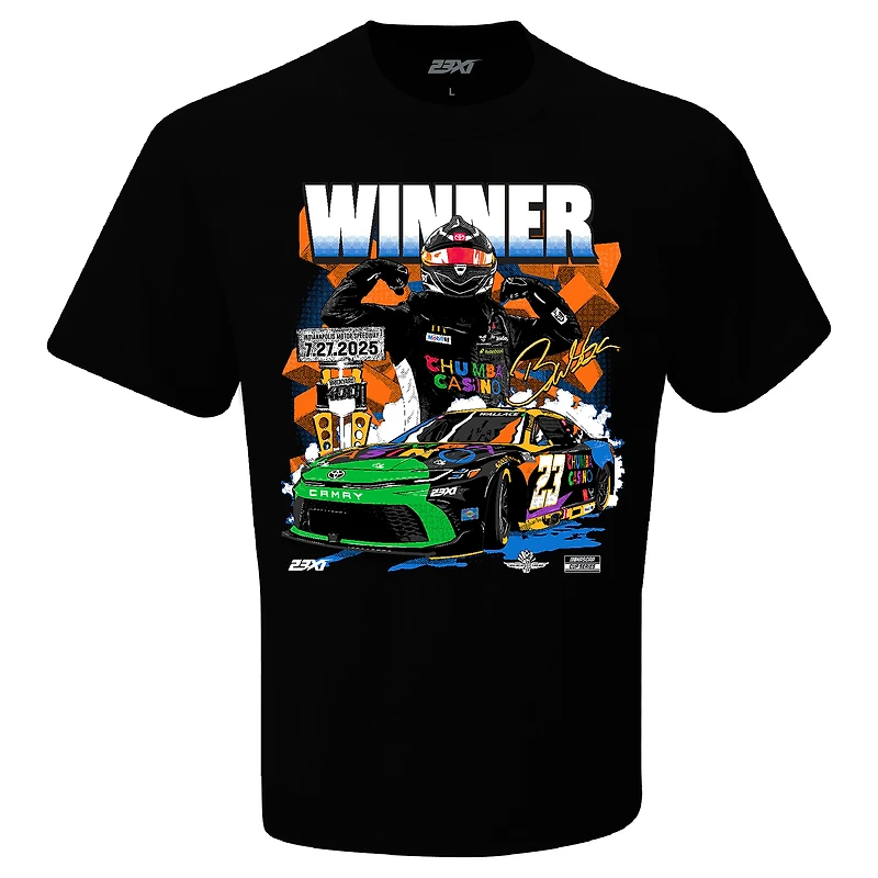 T-shirt 23XI Racing noir pour homme, vainqueur de la course Brickyard 400 2025