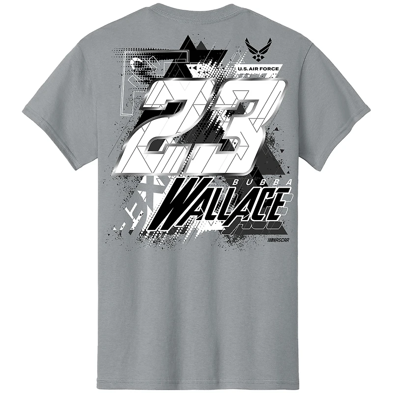 T-shirt gris 23XI Racing pour homme, motif Bubba Wallace, voiture de l'US Air Force