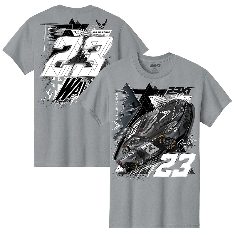 T-shirt gris 23XI Racing pour homme, motif Bubba Wallace, voiture de l'US Air Force