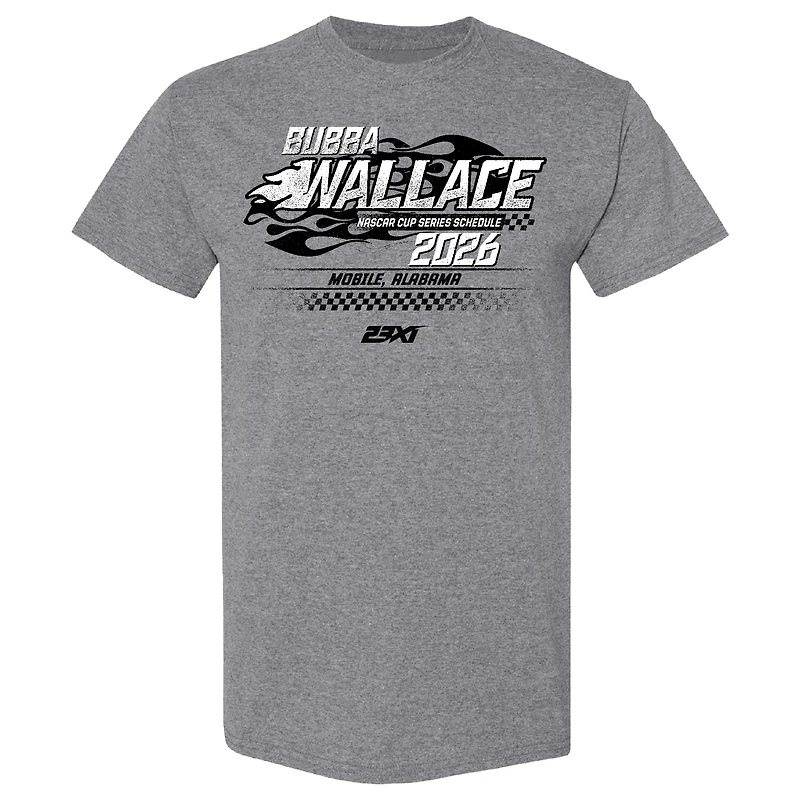 Men's 23XI Racing Heather Charcoal Bubba Wallace 2026 NASCAR Schedule T-Shirt