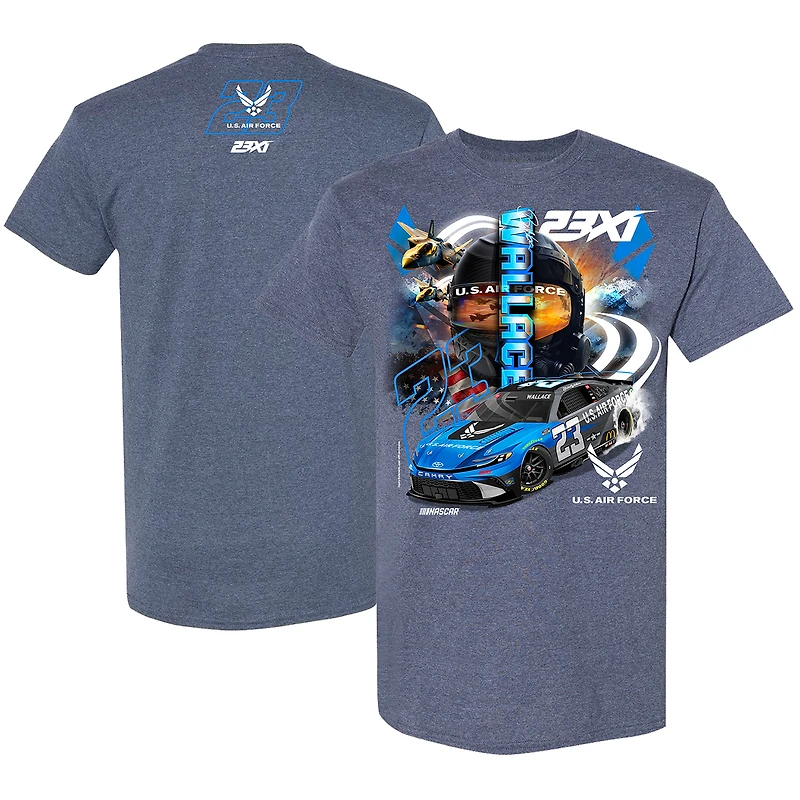 T-shirt pour hommes 23XI Racing Heather Navy Bubba Wallace U.S. Air Force Car