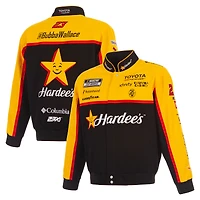 Veste de course en sergé noir Bubba Wallace 2026 Hardee's pour homme, modèle JH Design, fermeture à boutons-pression.