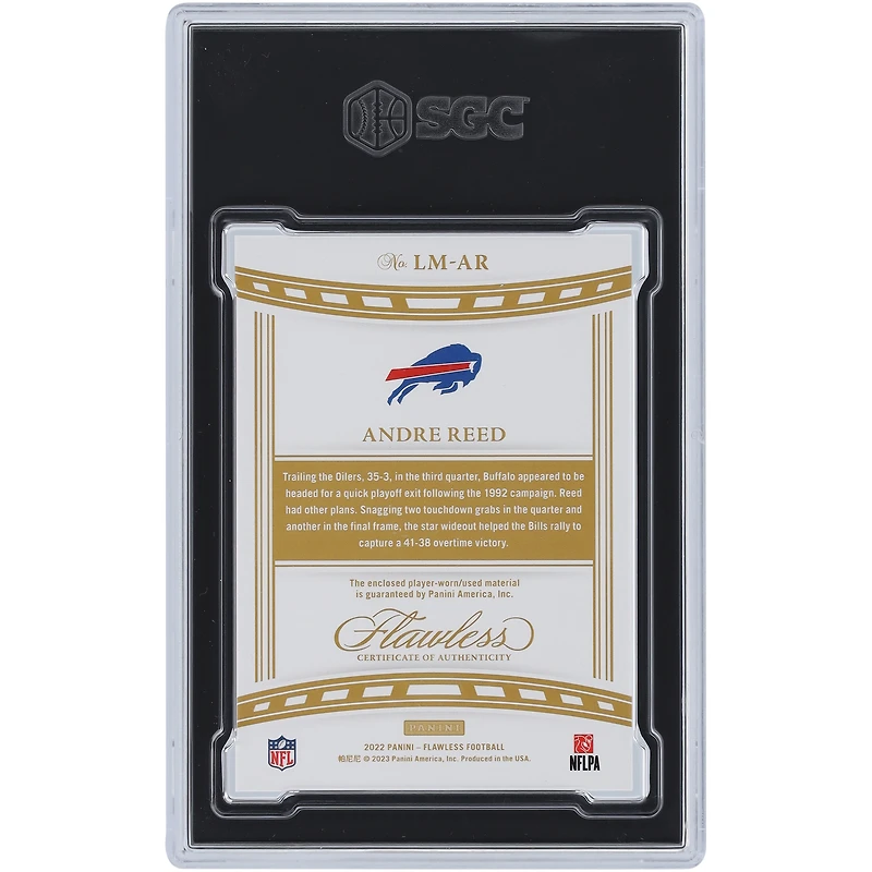 Andre Reed Buffalo Bills 2022 Panini Flawless Dual Relic #LM-AR #1/1 SGC Authenticated 9 Card