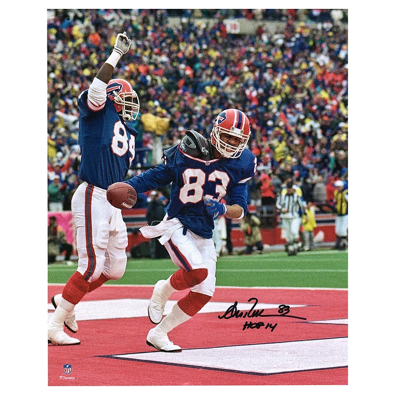 Photo dédicacée par Andre Reed des Buffalo Bills (40,6 x 50,8 cm) célébrant un touchdown en séries éliminatoires, avec inscription « HOF 14 ».