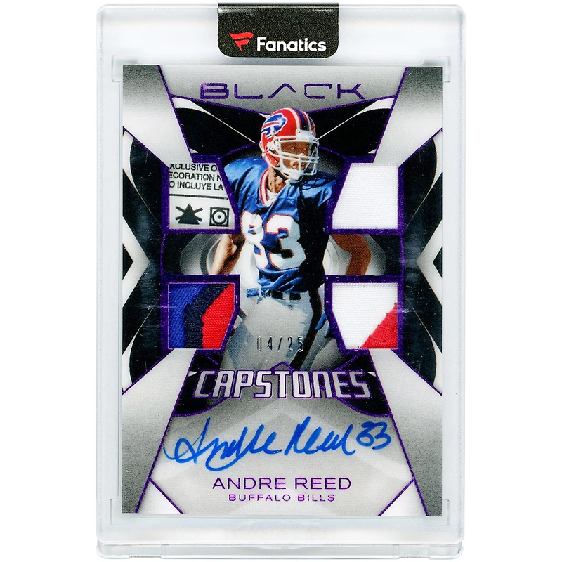 Andre Reed Buffalo Bills Autographed 2025 Panini Black Capstones Quad Relic #CAP-ARD #4/25 Card