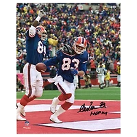 Photographie autographiée de 20,3 x 25,4 cm d'Andre Reed des Buffalo Bills pour célébrer le touchdown des séries éliminatoires avec l'inscription « HOF 14 »
