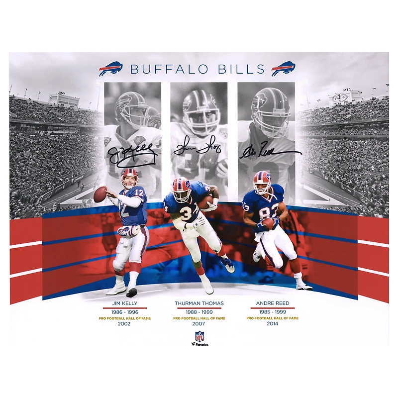 Andre Reed Jim Kelly Thurman Thomas Buffalo Bills Autographed 16" x 20" Collage Photograph