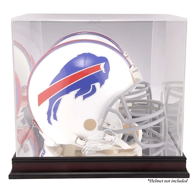 Vitrine de présentation du logo du casque des Buffalo Bills en acajou avec dos miroir
