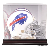 Vitrine de présentation du logo du casque des Buffalo Bills en acajou avec dos miroir