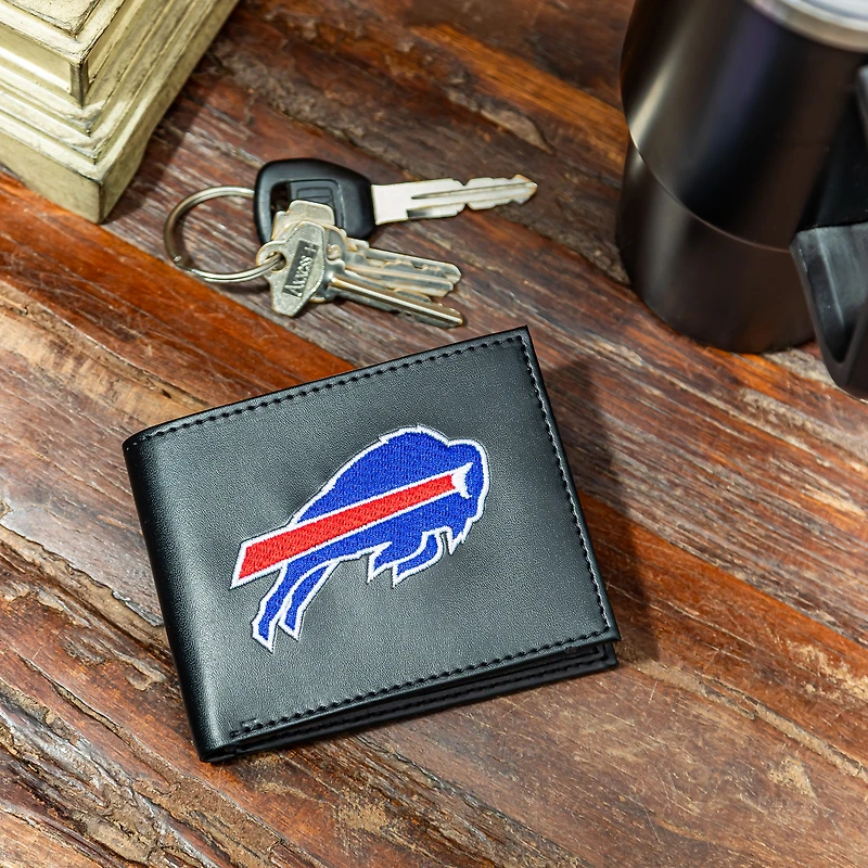 Portefeuille à deux volets brodé en cuir synthétique Buffalo Bills