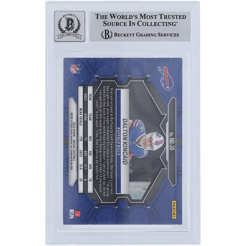 Dalton Kincaid Buffalo Bills Autographed 2023 Panini Mosaic #ND-20 Beckett Fanatics Witnessed Authenticated Rookie Card