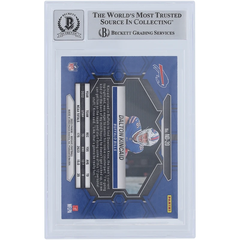 Dalton Kincaid Buffalo Bills Autographed 2023 Panini Mosaic #ND-20 Beckett Fanatics Witnessed Authenticated 9/10 Rookie Card