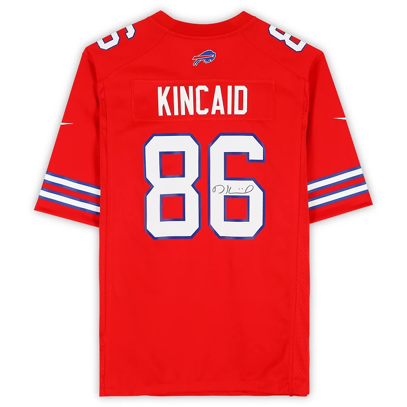 Maillot Nike rouge dédicacé par Dalton Kincaid des Buffalo Bills